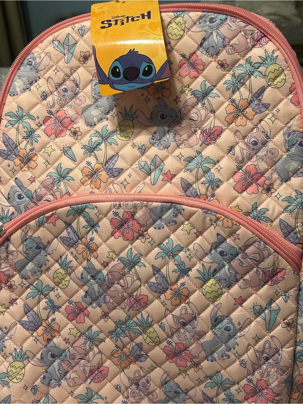Extra large Disney Stitch Quilted Pink Tropical Backpack
